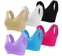 Memoryee Sport BH Damen Große Brüste Starker Halt Push Up Ohne Bügel 6er Pack Set Gepolstert Joggen Yoga Laufen Reiten Bra Crop Top 6Farben1 XL