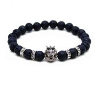 Memphis Perlen Armband Herren Lavastein Lionhead Grau