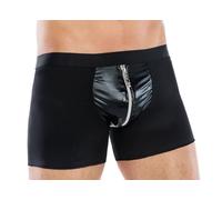 Men -Andalea Wetlook-Slip Baumwolle Schwarz mit Front-Reißverschluss sexy Unterwäsche Männer Boxershort mit eng glänzend elastisch Gummizug Größe: L/XL