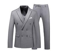 Men Suits 2 Piece Slim Fit Double-Breasted Casual Blazers Solid Peak Lapel Jacket Pants Sets Business Wedding Party US 32 (Label Size L) Grey