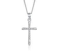 MENDOZZA Damen Kette Kreuz Anhänger 925er Silber Halskette Cross Zirkonia Silber 50 cm