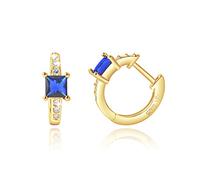 MENDOZZA Mini Creolen 925er Sterling Silber Hoops Zirkoniastein Blau-Gold 12mm