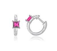 MENDOZZA Mini Creolen 925er Sterling Silber Hoops Zirkoniastein Pink-Silber 12mm