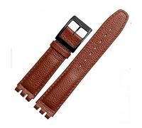 MENGKEG 17mm Lederband Rindsleder Litschi Leder Uhrenarmband Herren Damen Ersatzarmband Zubehör Band Metallschnalle(Brown brown)
