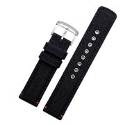 MENGKEG 20 mm Canvas + Leder-Unterseite, schwarzes, armeegrünes, khakifarbenes Nylon-Uhrenarmband, kompatibel mit dem Herren-Armband AW5005 AW1365(Black-silver clasp)
