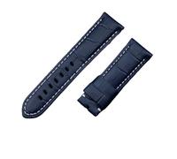 MENGKEG 22 Mm 24 Mm 26 Mm Uhrenarmband Aus Italienischem Kalbsleder, Kompatibel Mit PAM441/111/386-Zubehör(Dark Blue White,26mm PAM,Without Buckle)