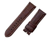 MENGKEG 22 Mm 24 Mm 26 Mm Uhrenarmband Aus Italienischem Kalbsleder, Kompatibel Mit Panerai Uhrenarmband Mit Schnalle PAM441/111/386 Zubehör(Brown Beige Line,22mm PAM,Gold Buckle)
