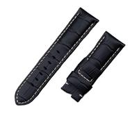 MENGKEG 22 Mm 24 Mm 26 Mm Uhrenarmband Aus Italienischem Kalbsleder, Kompatibel Mit Panerai Uhrenarmband Mit Schnalle PAM441/111/386 Zubehör(Blk Beige Line,22mm PAM,Rose Buckle)