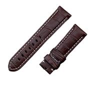 MENGKEG 22 Mm 24 Mm 26 Mm Uhrenarmband Aus Italienischem Kalbsleder, Kompatibel Mit Panerai Uhrenarmband Mit Schnalle PAM441/111/386 Zubehör(Brown White Line,26mm PAM,Without Buckle)