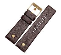 MENGKEG Armband Aus Echtem Leder 22 24 26 27 28 30 Mm Litchi-Korn Kompatibel Mit Diesel DZ4316 DZ7395 DZ7305 Uhrenarmband Uhrenarmband(Brown gold buckle,27mm)