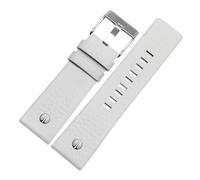 MENGKEG Armband Aus Echtem Leder 22 24 26 27 28 30 Mm Litchi-Korn Kompatibel Mit Diesel DZ4316 DZ7395 DZ7305 Uhrenarmband Uhrenarmband(White silver buckle,22mm)