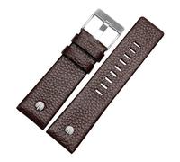 MENGKEG Armband Aus Echtem Leder 22 24 26 27 28 30 Mm Litchi-Korn Kompatibel Mit Diesel DZ4316 DZ7395 DZ7305 Uhrenarmband Uhrenarmband(Brown silver buckle,24mm)