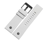 MENGKEG Armband Aus Echtem Leder 22 24 26 27 28 30 Mm Litchi-Korn Kompatibel Mit Diesel DZ4316 DZ7395 DZ7305 Uhrenarmband Uhrenarmband(White black buckle,24mm)