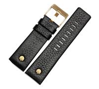 MENGKEG Armband Aus Echtem Leder 22 24 26 27 28 30 Mm Litchi-Korn Kompatibel Mit Diesel DZ4316 DZ7395 DZ7305 Uhrenarmband Uhrenarmband(Black gold buckle,22mm)