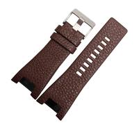 MENGKEG Echtes Lederarmband 32 Mm Armband Kompatibel Mit Diesel-Armbanduhrenarmband For DZ1216 DZ1273 DZ4246 DZ4247DZ287 Uhrenarmband(Litchi Brown silver)