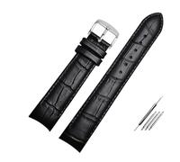 MENGKEG Echtes Lederarmband Gebogenes Ende Uhrenarmband 20 Mm Kompatibel Mit Citizen BL9002-37 05A BT0001-12E 01A Uhrenarmband 21 Mm Uhrenarmband 22 Mm(Black pin silver,21mm)