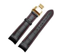 MENGKEG Echtes Lederarmband Gebogenes Ende Uhrenarmband 20 Mm Kompatibel Mit Citizen BL9002-37 05A BT0001-12E 01A Uhrenarmband 21 Mm Uhrenarmband 22 Mm(Black red gold,22mm)