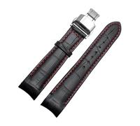 MENGKEG Echtes Lederarmband Gebogenes Ende Uhrenarmband 20 Mm Kompatibel Mit Citizen BL9002-37 05A BT0001-12E 01A Uhrenarmband 21 Mm Uhrenarmband 22 Mm(Black red silver,22mm)