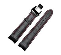 MENGKEG Echtes Lederarmband Gebogenes Ende Uhrenarmband 20 Mm Kompatibel Mit Citizen BL9002-37 05A BT0001-12E 01A Uhrenarmband 21 Mm Uhrenarmband 22 Mm(Black red black,20mm)