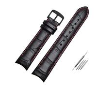 MENGKEG Echtes Lederarmband Gebogenes Ende Uhrenarmband 20 Mm Kompatibel Mit Citizen BL9002-37 05A BT0001-12E 01A Uhrenarmband 21 Mm Uhrenarmband 22 Mm(Black red pin b,20mm)