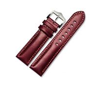 MENGKEG Echtes Lederarmband Handgefertigtes Uhrenarmband 18 20mm 22mm Uhrenarmband Grün Blau Farbe Armbanduhrarmband Armbanduhren(Red silver buckle,21mm)