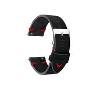 MENGKEG Echtes Wildleder-Vintage-Uhrenarmband, Handgefertigtes Samt-Uhrenarmband, 18 Mm, 20 Mm, 22 Mm, 24 Mm, Ersatzarmband(Black with red,24mm)