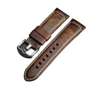 MENGKEG Handgefertigtes Lederarmband Kompatibel Mit PAM111 441 Italienischem Oberschicht-Lederband, Ölwachsleder 20 22 24 26 Mm(Silver buckle,24mm)