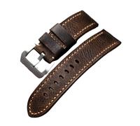 MENGKEG Handgemachtes Echtes Lederband 20 21 22 23 24 26MM Braune Erste Schicht Rindsleder Weiche Männer,(Silver clasp,20mm)