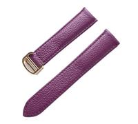 MENGKEG Lederarmband Lychee-Muster, Weiches Leder-Uhrenarmband, Ersatz, Kompatibel Mit Cartier Tank Herren- Und Damenarmband(Purple gold buckle,14mm)