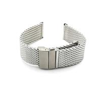 MENGKEG Milanaise-Band Kompatibel Mit Uhrenarmband 20 Mm 22 Mm Double Press Folding Buckle Milan Mesh Belt Metal Watch Wristband Black Silver Bracelet(Silver,22mm)