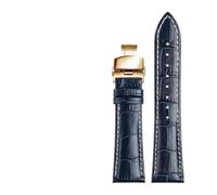 MENGKEG Oberschicht Rindsleder Echtes Lederarmband 19 21mm 22mm Dunkelblaues Uhrenarmband Kompatibel Mit Longines L29094920 Uhrenarmband Armbanduhren Band(Blue gold buckle,20mm)