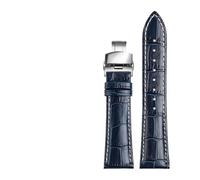 MENGKEG Oberschicht Rindsleder Echtes Lederarmband 19 21mm 22mm Dunkelblaues Uhrenarmband Kompatibel Mit Longines L29094920 Uhrenarmband Armbanduhren Band(Blue silver buckle,21mm)
