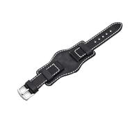 MENGKEG Uhrenarmband Aus Echtem Leder 20 Mm 22 Mm 24 Mm Silber Edelstahlschnalle Vintage Rindsleder Manschette Uhrenarmband Mit Matte Kompatibel Mit Panerai(Black,24mm)