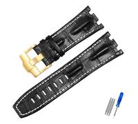 MENGKEG Uhrenarmband Aus Echtem Leder Kompatibel Mit AP 15703 Royal Oak Offshore Serie 28 Mm Schwarz Braun Blau Uhrenarmbänder Zubehör Herren(Black white-gold)