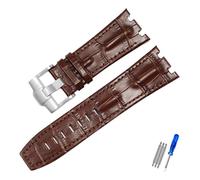 MENGKEG Uhrenarmband Aus Echtem Leder Kompatibel Mit AP 15703 Royal Oak Offshore Serie 28 Mm Schwarz Braun Blau Uhrenarmbänder Zubehör Herren(Brown-silver)