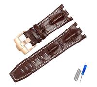 MENGKEG Uhrenarmband Aus Echtem Leder Kompatibel Mit AP 15703 Royal Oak Offshore Serie 28 Mm Schwarz Braun Blau Uhrenarmbänder Zubehör Herren(Brown white-rosegold)