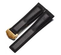 MENGKEG Uhrenarmband Aus Mattiertem Echtleder, Kompatibel Mit Tag Heuer Carrera Tauchen Monaco F1 Serie Atmungsaktive Uhrenkette 22 Mm Herrenarmband(Black-gold)