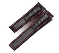 MENGKEG Uhrenarmband Aus Mattiertem Echtleder, Kompatibel Mit Tag Heuer Carrera Tauchen Monaco F1 Serie Atmungsaktive Uhrenkette 22 Mm Herrenarmband(Black red-No buckle)