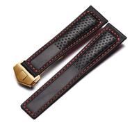 MENGKEG Uhrenarmband Aus Mattiertem Echtleder, Kompatibel Mit Tag Heuer Carrera Tauchen Monaco F1 Serie Atmungsaktive Uhrenkette 22 Mm Herrenarmband(Black red-gold)