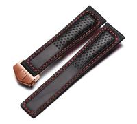 MENGKEG Uhrenarmband Aus Mattiertem Echtleder, Kompatibel Mit Tag Heuer Carrera Tauchen Monaco F1 Serie Atmungsaktive Uhrenkette 22 Mm Herrenarmband(Black red-rosegold)