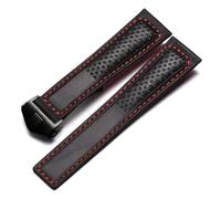 MENGKEG Uhrenarmband Aus Mattiertem Echtleder, Kompatibel Mit Tag Heuer Carrera Tauchen Monaco F1 Serie Atmungsaktive Uhrenkette 22 Mm Herrenarmband(Black red-black)