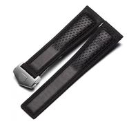 MENGKEG Uhrenarmband Aus Mattiertem Echtleder, Kompatibel Mit Tag Heuer Carrera Tauchen Monaco F1 Serie Atmungsaktive Uhrenkette 22 Mm Herrenarmband(Black-silver)