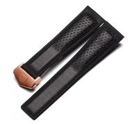 MENGKEG Uhrenarmband Aus Mattiertem Echtleder, Kompatibel Mit Tag Heuer Carrera Tauchen Monaco F1 Serie Atmungsaktive Uhrenkette 22 Mm Herrenarmband(Black-rosegold)