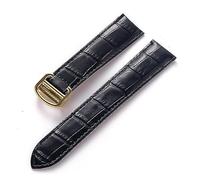 MENGKEG Uhrenarmband for Herren und Damen, Ersatz-Uhrenarmband, Faltschließe, 17/18/20/22 mm, Leder(Black gold buckle,22)