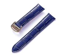 MENGKEG Uhrenarmband for Herren und Damen, Ersatz-Uhrenarmband, Faltschließe, 17/18/20/22 mm, Leder(Dark blue gold,13)