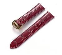 MENGKEG Uhrenarmband for Herren und Damen, Ersatz-Uhrenarmband, Faltschließe, 17/18/20/22 mm, Leder(Red gold buckle,13)