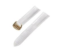 MENGKEG Uhrenarmband for Herren und Damen, Ersatz-Uhrenarmband, Faltschließe, 17/18/20/22 mm, Leder(White Gold Buckle,13)