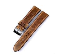 MENGKEG Vollständig Handgefertigtes High-End-Lederarmband 18 19 20 21 22MM Hellbraunes Lederarmband, Retro-Armband, Leder Der Ersten Schicht For Herren(Silver buckle,20mm)