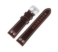 MENGKEG Zweireihiges Loch Lederriemen 20mm 22mm Hochwertiges Echtes Leder Nieten Armband Herren Ersatzarmband Armband(Coffee,22mm)