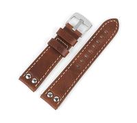 MENGKEG Zweireihiges Loch Lederriemen 20mm 22mm Hochwertiges Echtes Leder Nieten Armband Herren Ersatzarmband Armband(Brown,20mm)